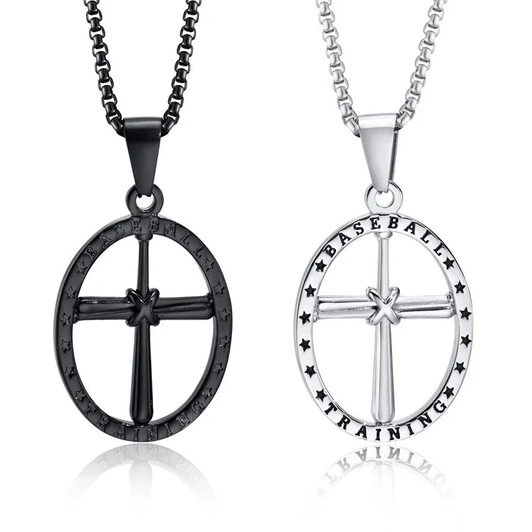 Trendy Hot Products Hollow Pendant Necklace Stainless Steel  Baseball Cross Charm Necklace
