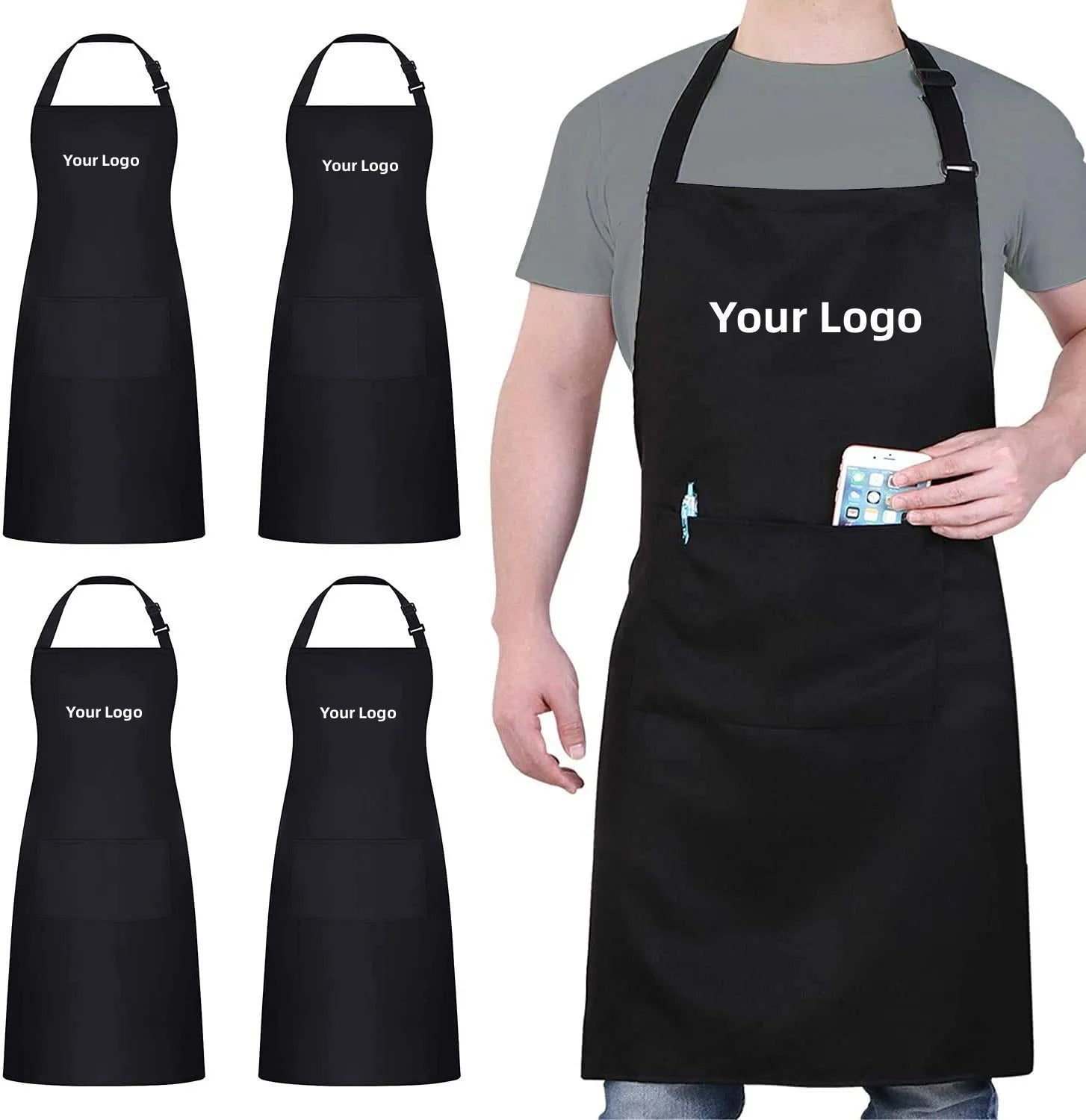 Custom Women's Kitchen Bib Apron Waterproof Sleeveless Cooking Gown with Logo Ready to Ship