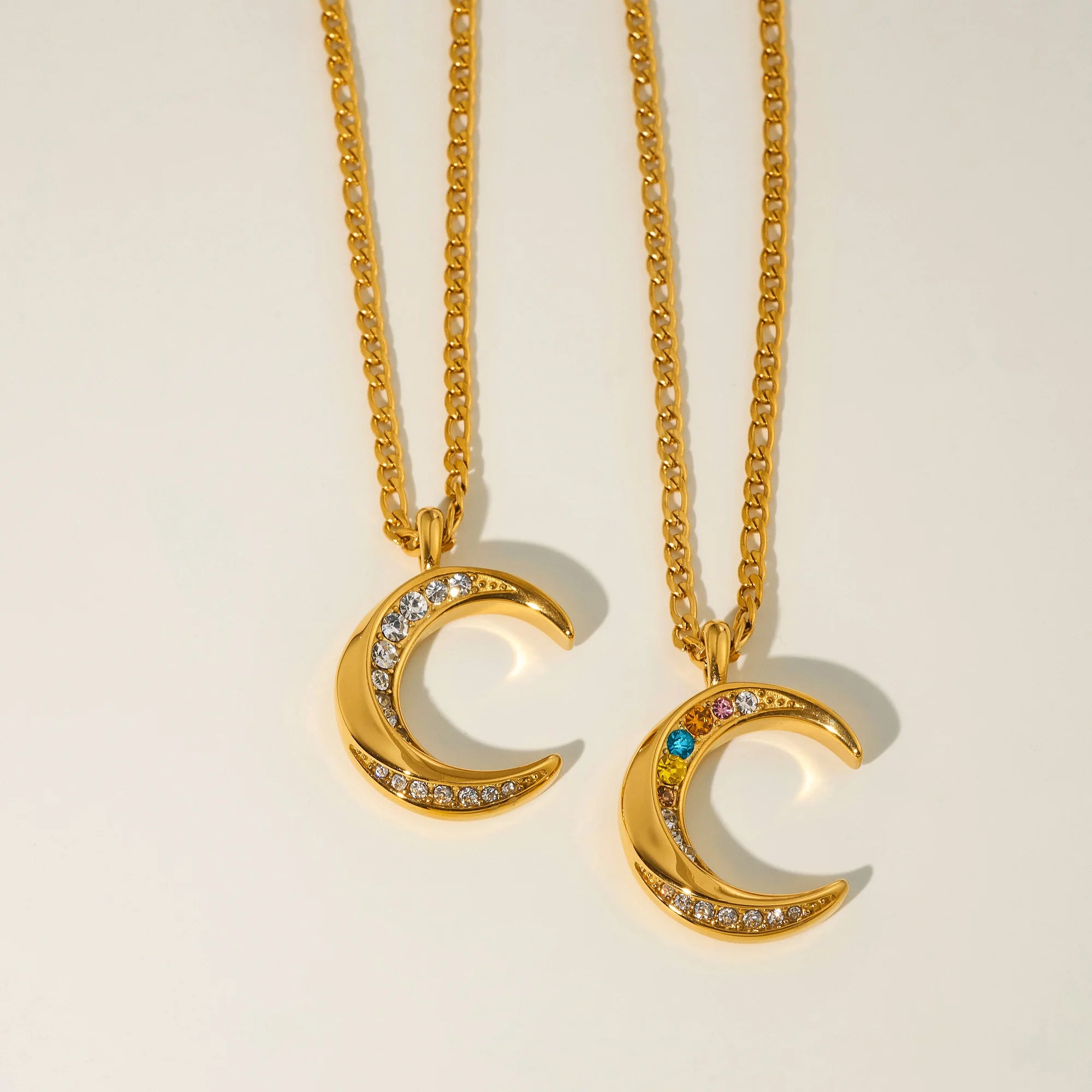 NEW VINTAGE HORN MOON THREAD ICED ZIRCON PENDANT BALLET NECKLACE Dazan 18k Gold Plated Tarnish Free Stainless Steel JEWELRY