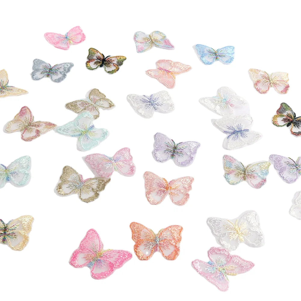 Handmade 3D 4.3*5cm 15 Colors Beautiful Eco-Friendly Iron-On Organza Butterfly Embroidery Patch for Bag Dress Hats