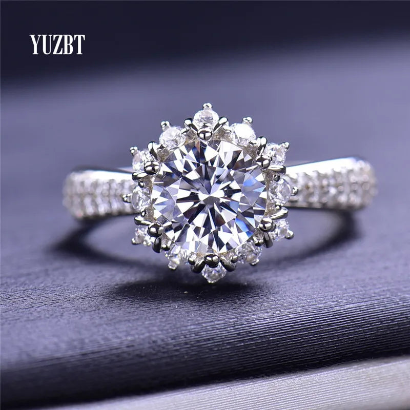 Solid Silver 925 Original Brilliant Cut 2 ct Diamond Test Past D Color Moissanite Snow&Ice Romantic Wedding Ring Fine Jewelry