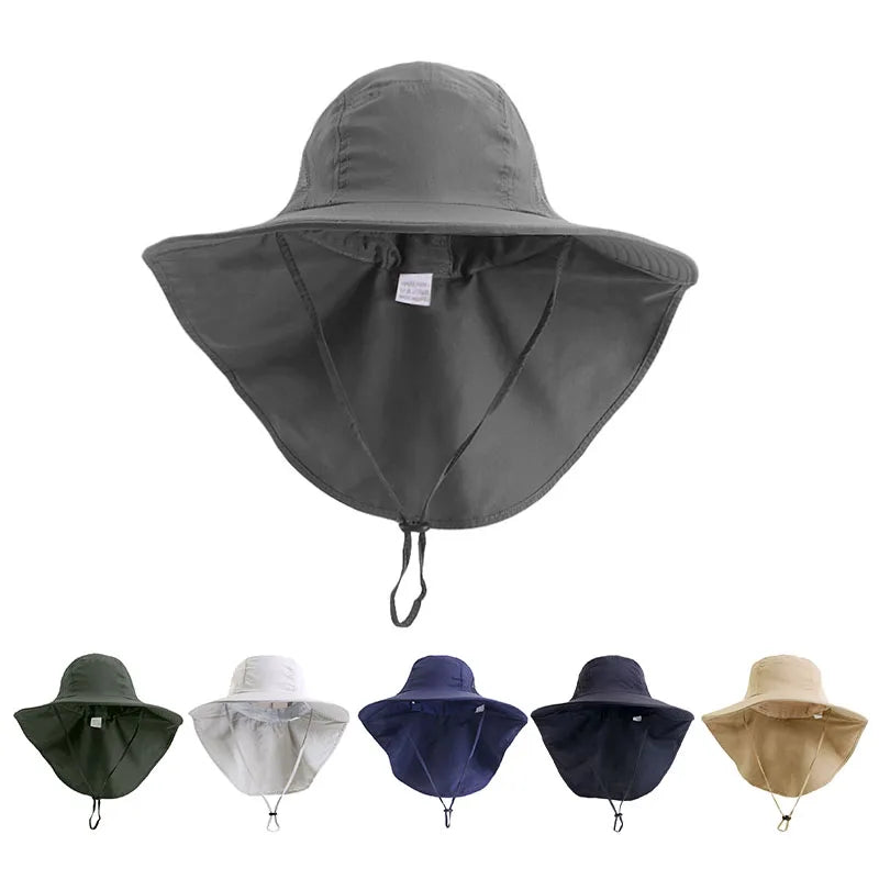 Wholesale Custom Logo WATERPROOF POLYESTER Climbing UPF50+ Sun Hat Wide Brim Mesh Fishing Hat With Neck Flap for Women Men