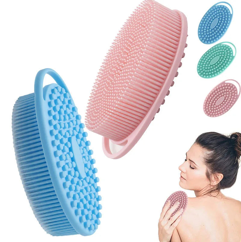 Bathroom 2-in-1 Shower Cleaning Sponges Scrubbers Silicone Body Scrubber Bath Shampoo Brush for Body