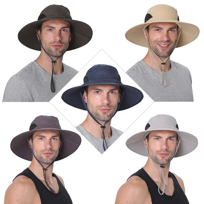 Custom Waterproof Fishing Boonie Bucket Hat for Men Wide Brim Nylon Fisherman Hat With Strings Sun protection Bulk Hats