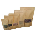 Factory Wholesale Food Packaging Doypack Stand up Pouch Plain Brown Kraft Paper Bag with clear Window and Zip Lock for Tea Snack