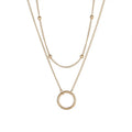 New Gold Plated Two Layer Round Circle Pendant Necklace Waterproof Stainless Steel Beads Chain Geometric Circle Necklace