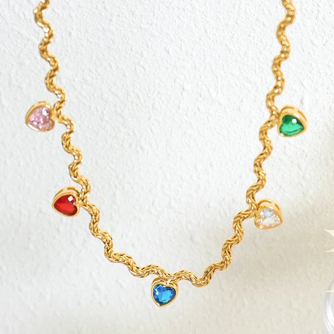 Ins Fashion Trend Collar Necklace Geometric Colorful Peach Heart Zircon Pendant Necklace Collier Acier Inoxydable Bijoux