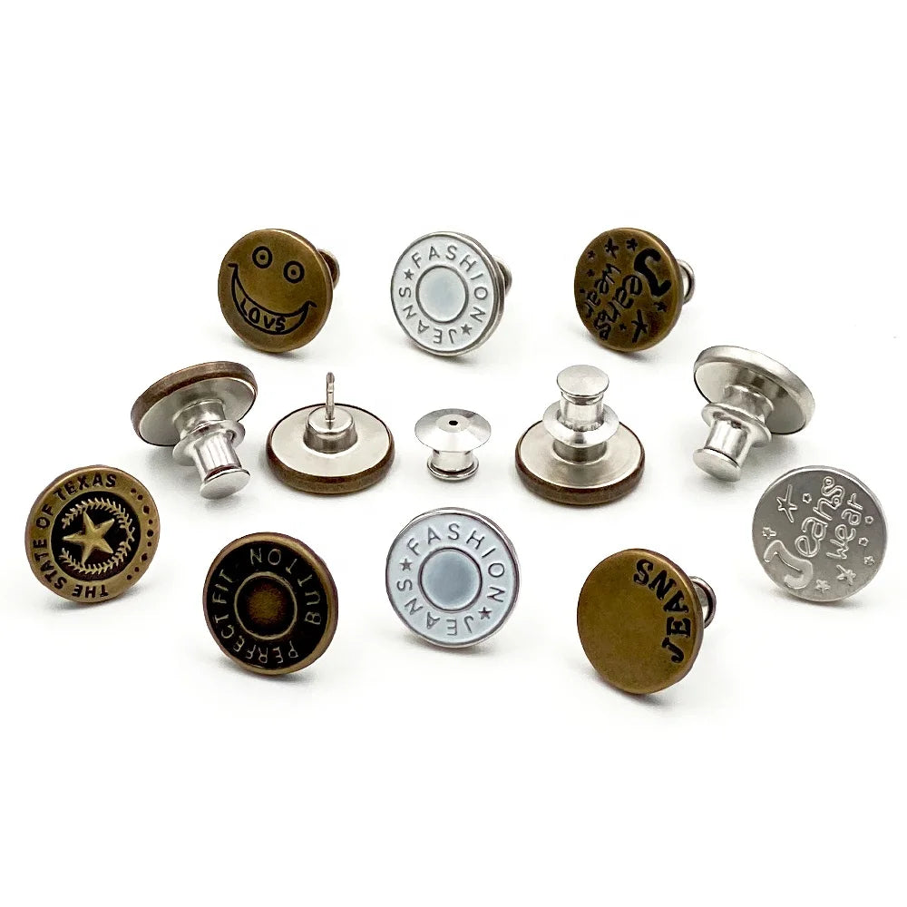 Custom Button No Sew Metal Adjustable Detachable 17mm Shank Jeans Button With Logo MegaBDM