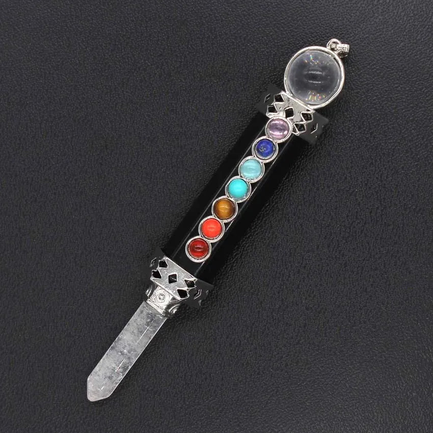HUIYING Hot Product Natural Crystal Seven Chakra Hexagonal Column Pendulum for healing fengshui decoration Crystal Crafts
