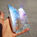 Angel Aura Cracked Crystal Free Form Polished Shiny Aura Clear Quartz Polyhedral Rainbow Chunk Stone