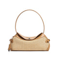 Luxury Woven Straw Shoulder Bag Genuine Split Leather Patchwork Crossbody Bags Vintage Summer Beach Handbags for Women