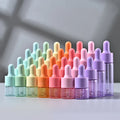 New Style pink Purple Blue Container 20ml Serum Cosmetic Packaging Dropper Essential Oil Serum Glass Bottle