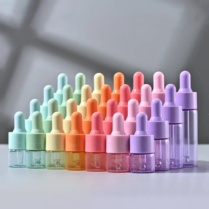 New Style pink Purple Blue Container 20ml Serum Cosmetic Packaging Dropper Essential Oil Serum Glass Bottle