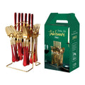 Knife Fork Spoon Luxury Silver 24 Piece Stainless Steel Gold Cutlery Flatware Set With Gift Box