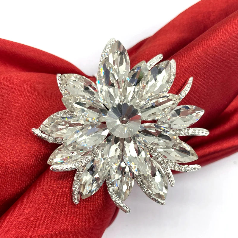 Lotus Flower Napkin Holder Christmas Round Serviette Buckles Holder Floral Rhinestone Napkin Rings for Christmas Wedding Table D