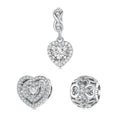 New 925 Sterling Silver Shiny Zircon Heart Pendant Beads Fit Bracelet & Necklace Women Fine Jewelry