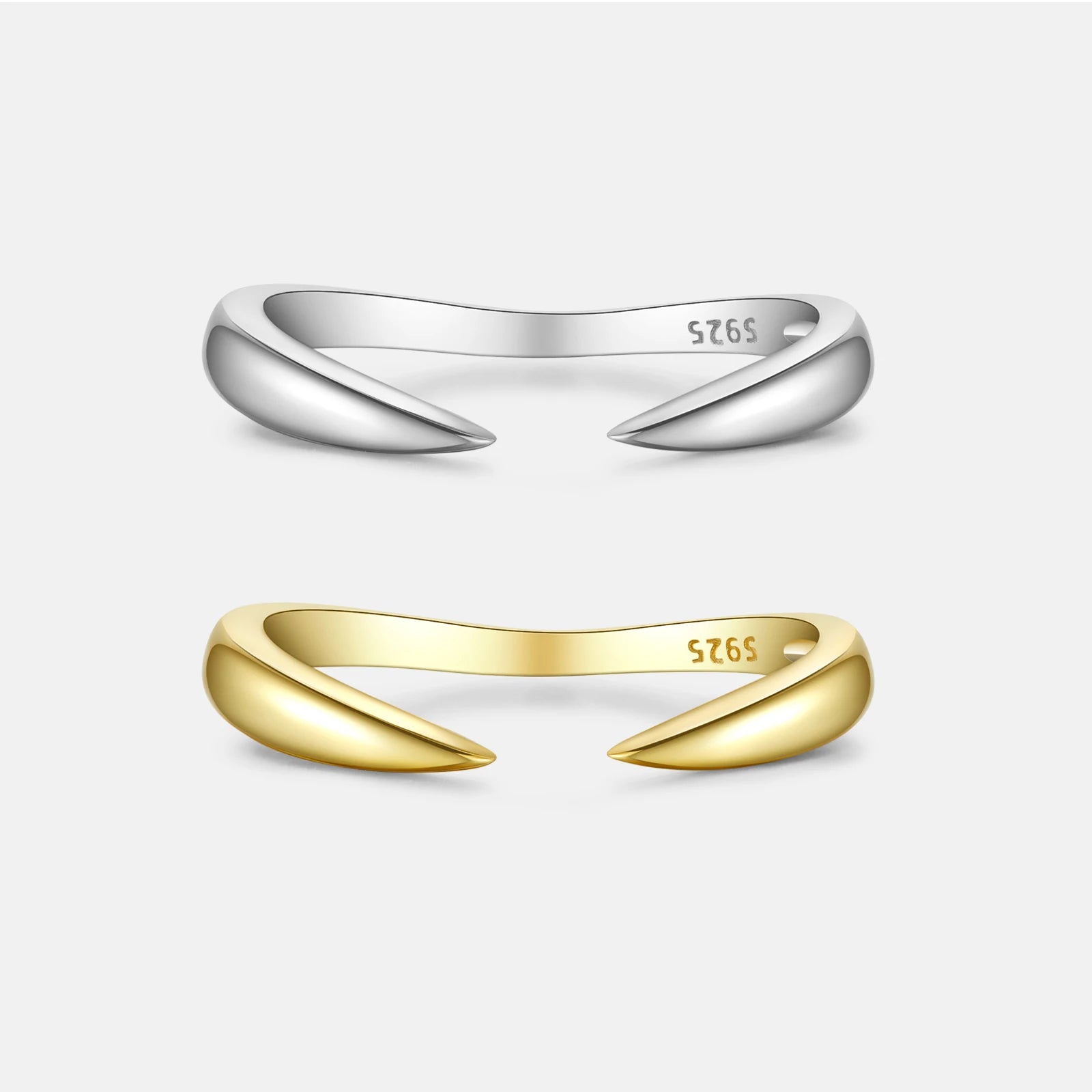 FUAMAY Minimalist 18K Gold Plated S925 Annillos Open Space Ring Jewelry Women 925 Silver Claw Cuff Ring