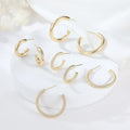 Wholesale Fashion 14K Gold Women's Jewelry Earrings Lightweight C Shaped Smooth and Line Stripe Stud Earring