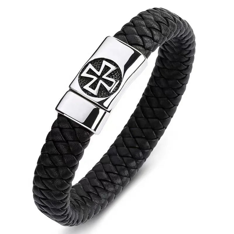 New Fashion Black Leather Rope Woven Multilayer Retro Men's Stainless Steel Bracelet