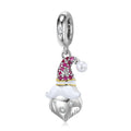 Pearl Christmas Hat Beard Dress up Pendant 925 Sterling Silver Zirconia Charms Fit Women Bracelet DIY Jewelry Making Wholesale