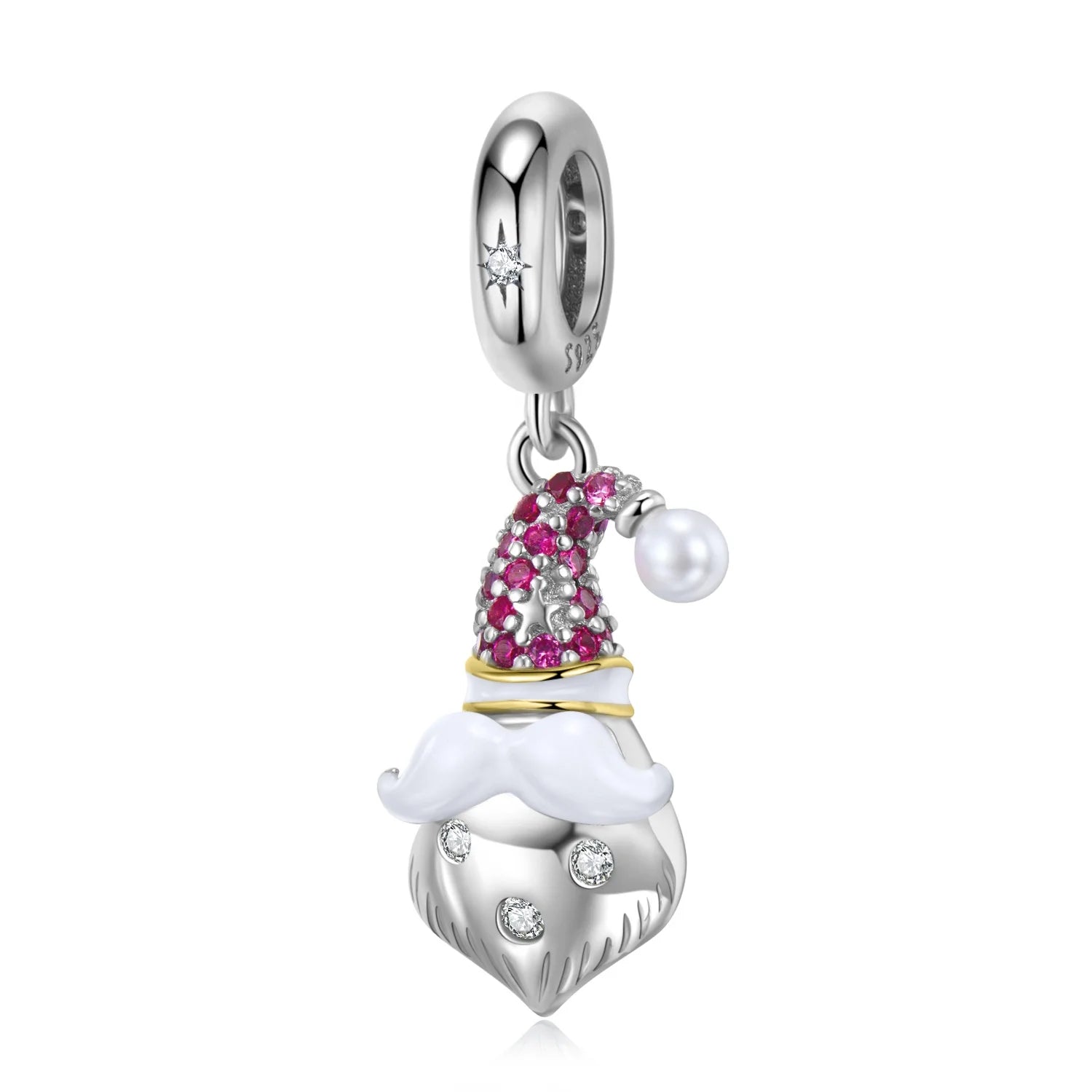 Pearl Christmas Hat Beard Dress up Pendant 925 Sterling Silver Zirconia Charms Fit Women Bracelet DIY Jewelry Making Wholesale