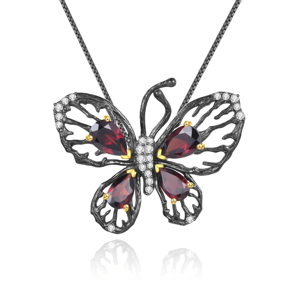 Abiding New Design Fashion Butterfly 925 Sterling Silver Natural Garnet Pendant Jewelry for Women