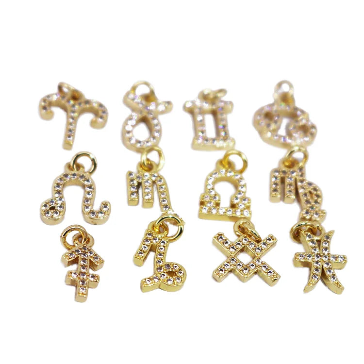 CZ8320 Fashion Small Mini CZ Micro Pave Horoscope Charmtiny Zodiac Sign Astrology Charm Pendant for Birthday Gift