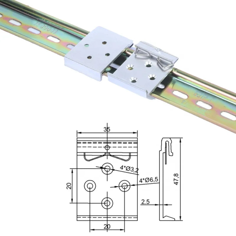 DIN 35mm Guide Rail Aluminum Alloy Silvery Snap Hook Mounting Clip Buckle Fixing Installation Bracket with 4 Holes for Systems