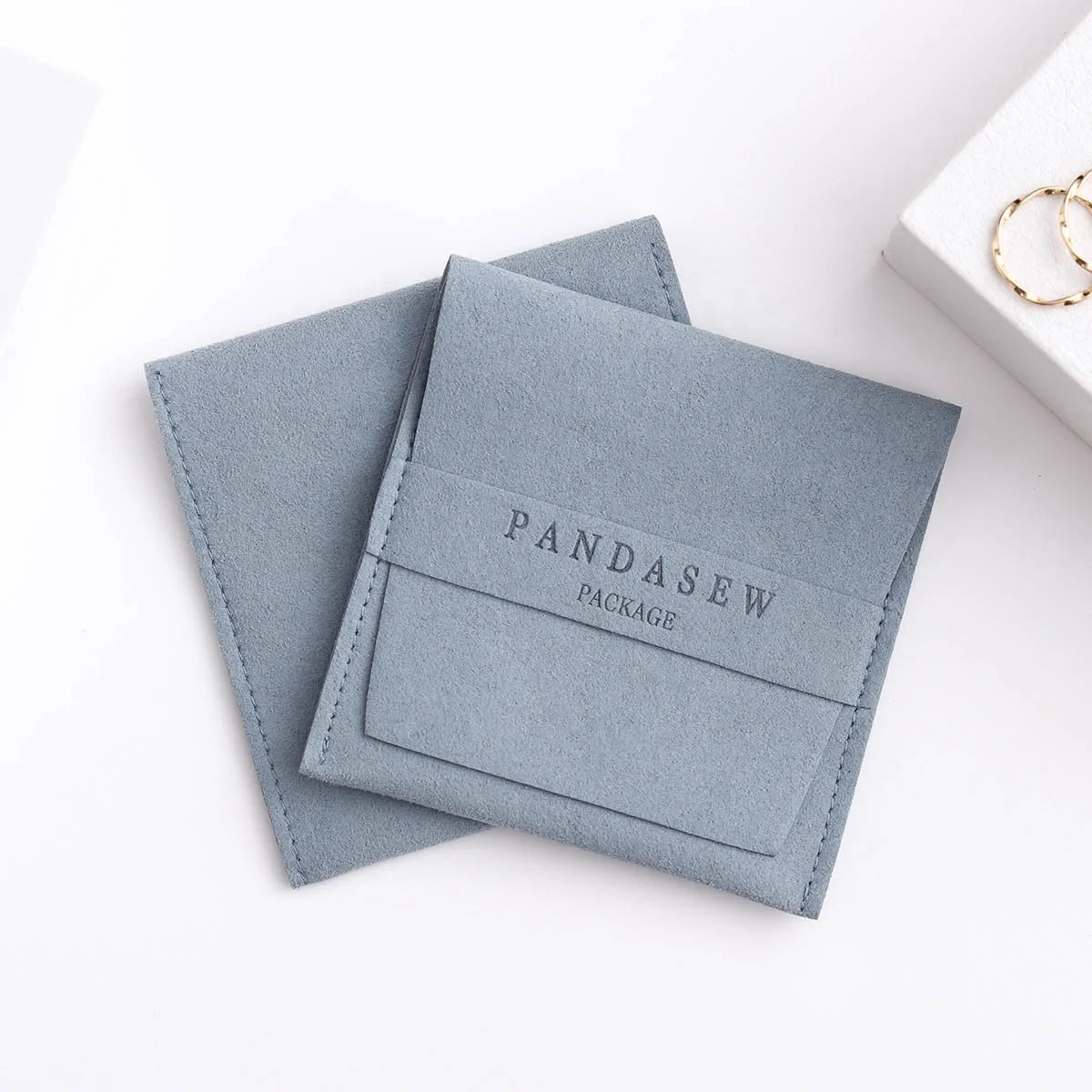 PandaSew Custom Deboss Printed Logo Microfiber Envelope Style with Band Earring Gift Jewelry Pouch