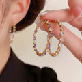 GT 2024 Hoop Shiny Zircon Stone Earrings Geometric Earrings Elegant Oval Round Zircon Hoop Earrings