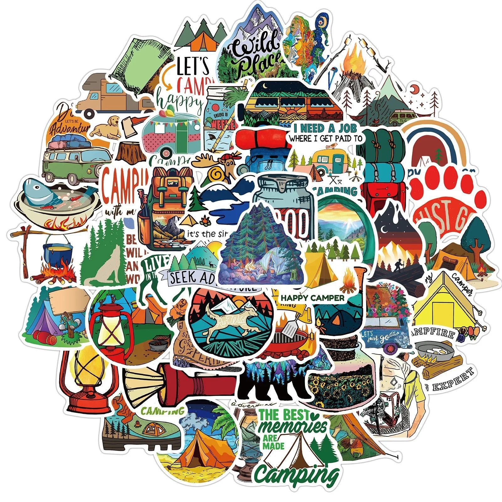 50Pcs New Style Outdoor Camping Adventure Sticker for Notebook Diary Luggage Laptop Diy Waterproof Decor Stickers