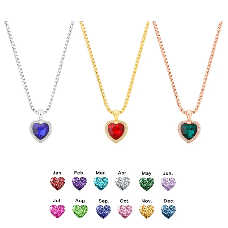 Wholesale Shiny Heart Jewelry Custom Birthstone Pendant Necklace Engravable Charm Necklace for Women