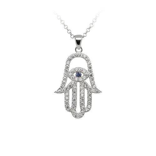 PZB-0942 Fine Jewelry CZ Cubic Zircon Pendant Hamsa Hand Pendant 925 Sterling Silver for Necklace