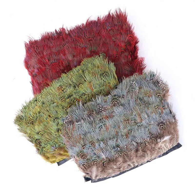 Nature Green Pheasant Feather Trims 5-8cm Fringe with Satin Ribbon for Sewing Crafts & Costumes Decoration Washed Pattern
