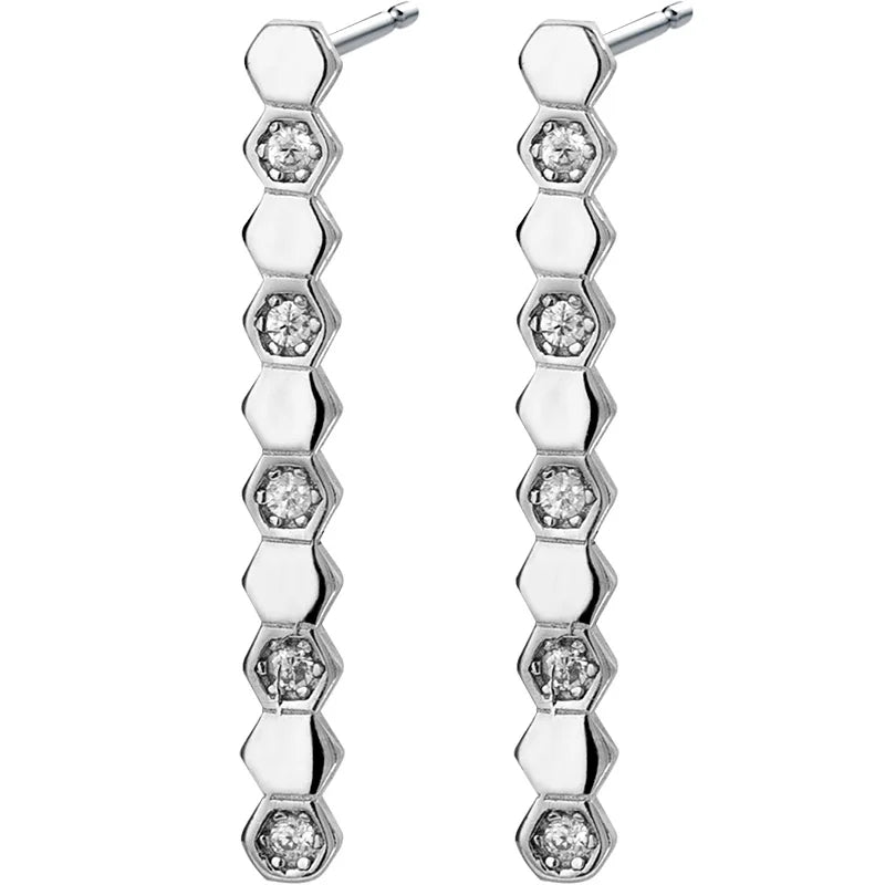925 Sterling Silver Long Stick  High Quality Zircon Cz Stone Geometric Stud Earrings