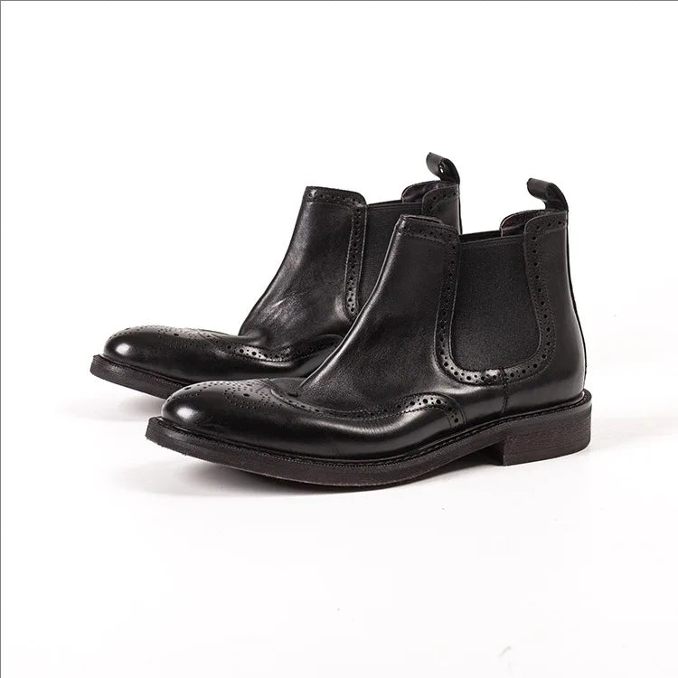 New Trendy Genuine Leather Boots Elastic Band Chelsea Boots Men Shoes