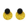 HOVANCI New Arrival Handmade Grass Rattan Woven Stud Earrings Simple Geometric Wooden Bamboo Woven Earrings Wholesale
