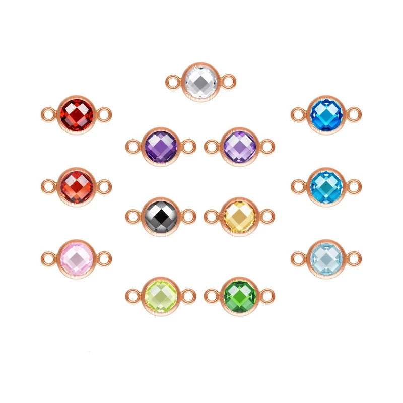 Fashion Checkerboard Zircon Pendants Rose Gold Filled Bezel Connectors for Permanent Jewelry Making