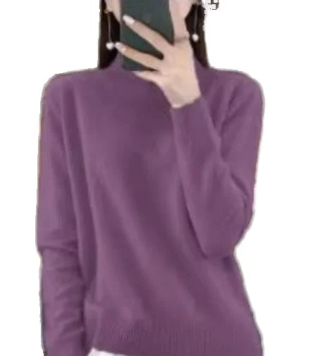 New Solid Color Sweater Female Women Half High Collar Top Winter Warm Women's