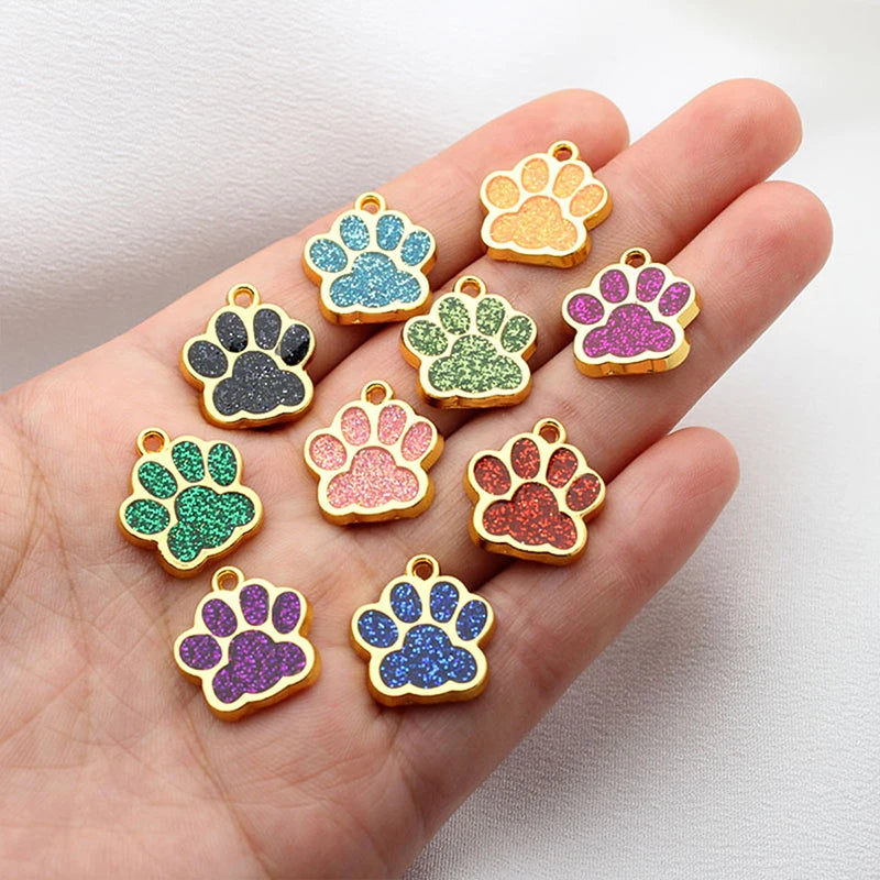 High Quality 8 Color Laser Engraved Dog Tag Sparkly Gold Paw Ornament