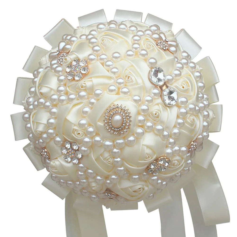 YP002 Silk Bridal Holding Artificial Flowers With Rhinestone Pearls Luxury Round Wedding Bouquets Bridal Hand Holding