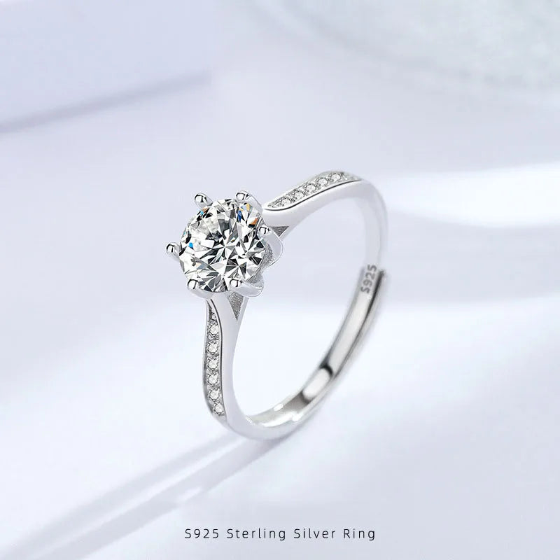 Custom Fashion Jewelry Women Six Clay Crushed Ice Rings Engagement 1 CT Moissanite Diamond S925 Sterling Silver Rings
