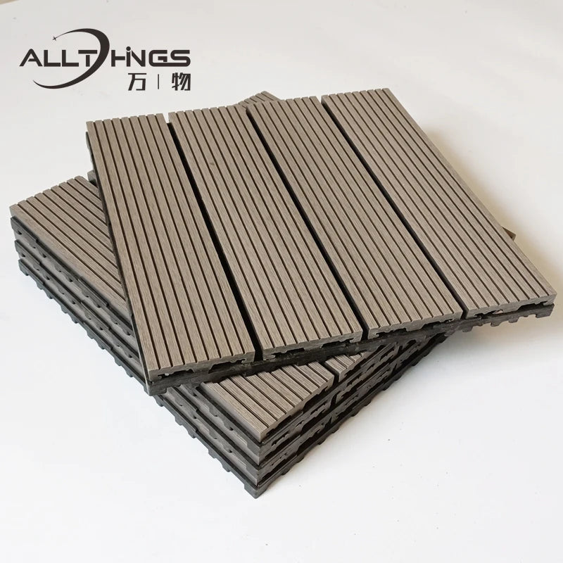Popular Ecological 30*30 DIY Terrace Teak Tiles WPC Interlocking Decking Tile for Patio Outdoor Floor