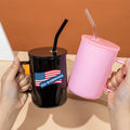 USA Warehouse 17oz Black Pink Reusable Christmas Glass Coffee Beer Sublimation Blank Mugs with Colored Plastic Lids and Straw