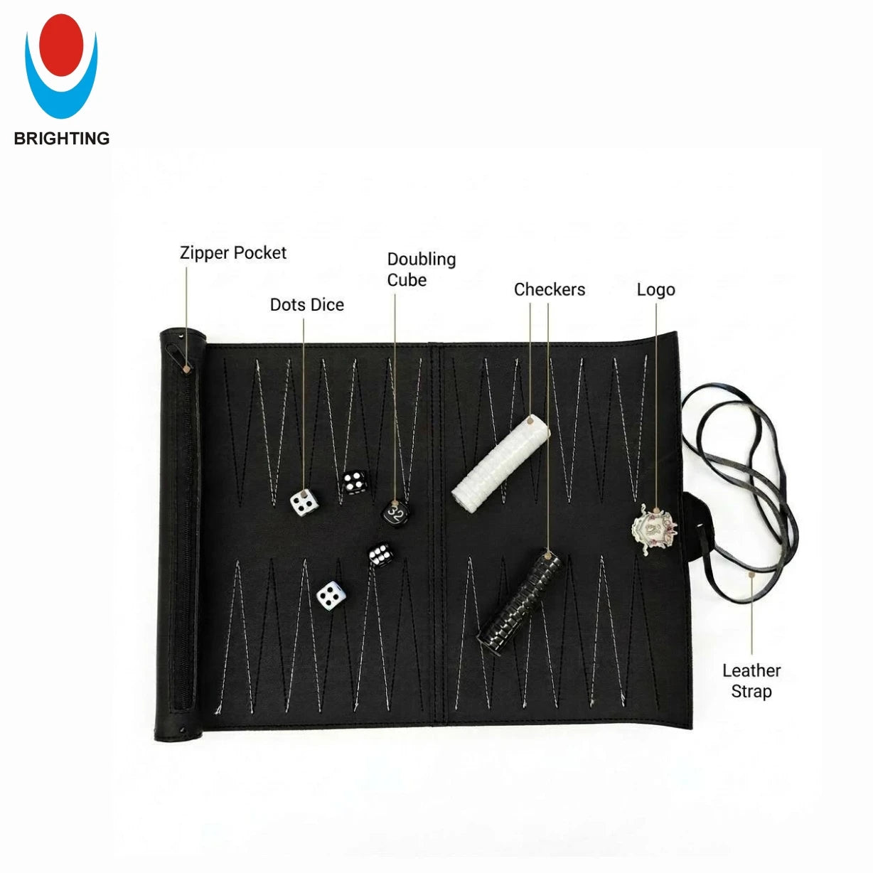 Custom Logo Leather PU Backgammon Portable Roll-up Travel Board Game with Dice & Checkers for Birthday Wedding Business Gift