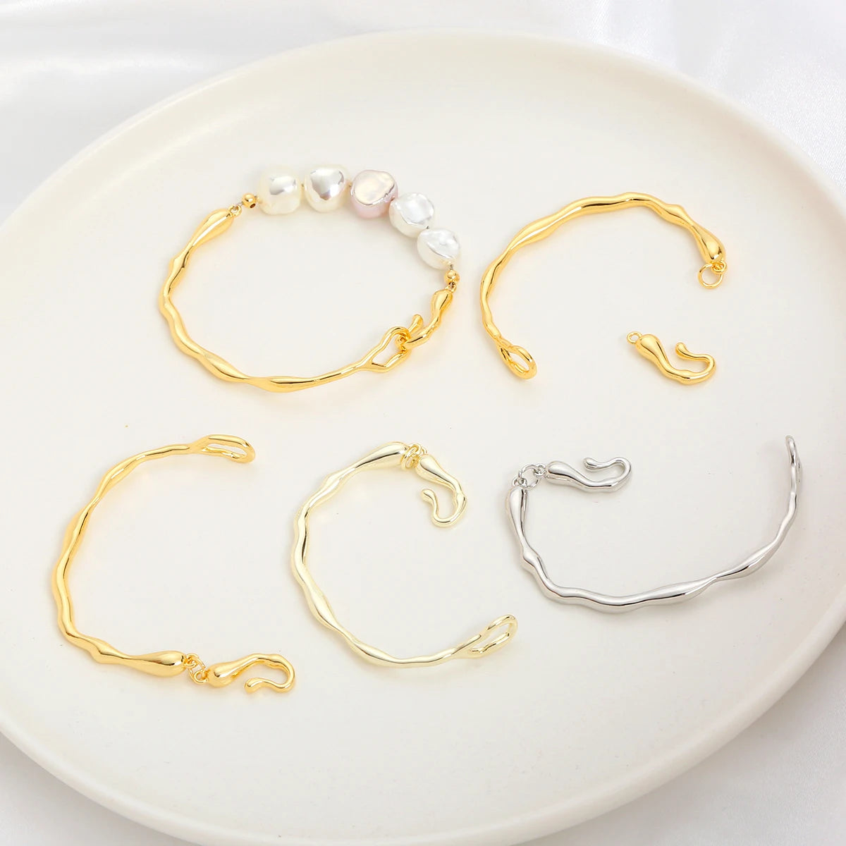 DIY Personalized Fashion Bracelet Baroque Style Irregular Half Bracelet Bangle with Adjustable Branch Shape