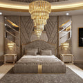 Furnistyle Custom Made Designer Luxury King Size Bed with High Headboard Fabric Furniture for Hotel Bedroom