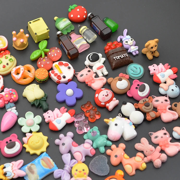 Miniature Hair Clip Figure Charms Horn Statues Resin Flatback unicorn Food Drink Bottle Fruit Bear Animals Flower Candy Cabochon