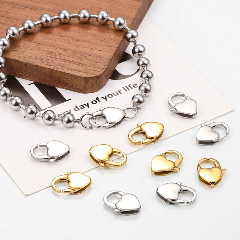 18K Gold Plated Stainless Steel Heart-Shaped Spring Clasp Oro Connector Clasp for DIY Necklace Handmade Jewelry Making Findings