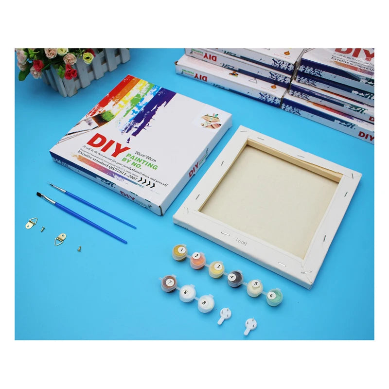 Newly Designed Paint by Number Smiling Fox Canvas Painting Kits for Kids Diy Drawing Art Works Home Decor Wall 20x20cm